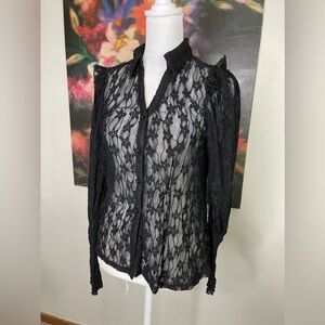 Amber Skies New Womens small Black Lace Sheer Blouse Dark Whimsigoth Witch